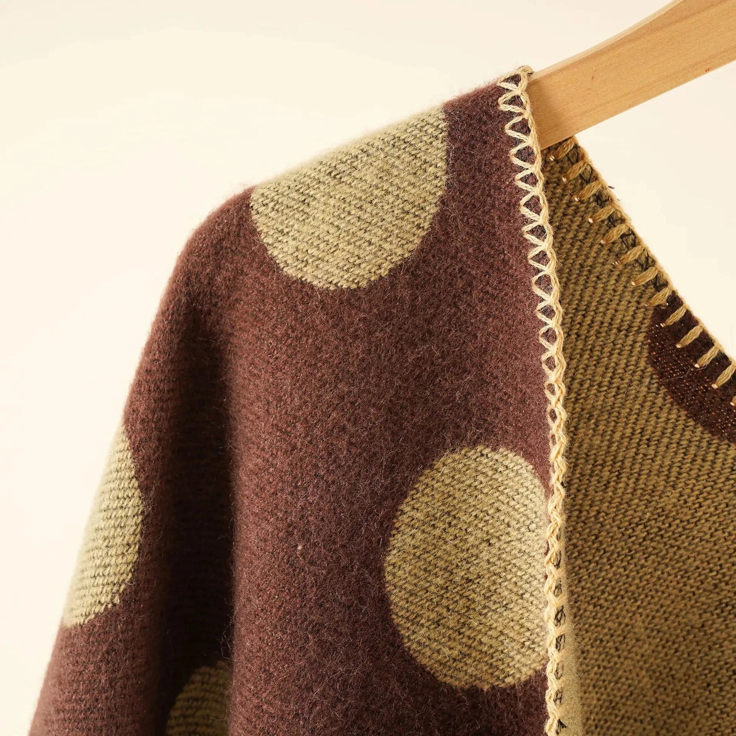 2024 Autumn Winter New Dot Pattern Cardigan Imitation Cashmere Warm Casual Women Shawl Poncho Capes Lady Coat 3