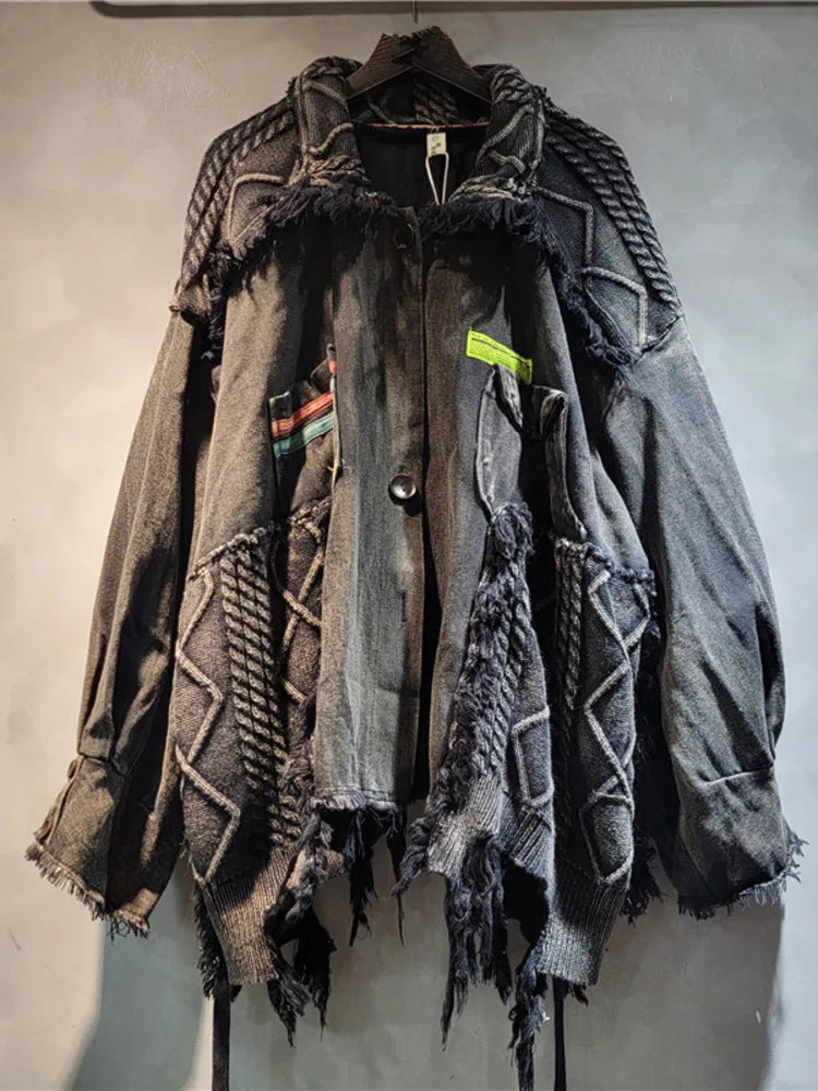 Women's Denim Coat Patchwork Knitted jacket