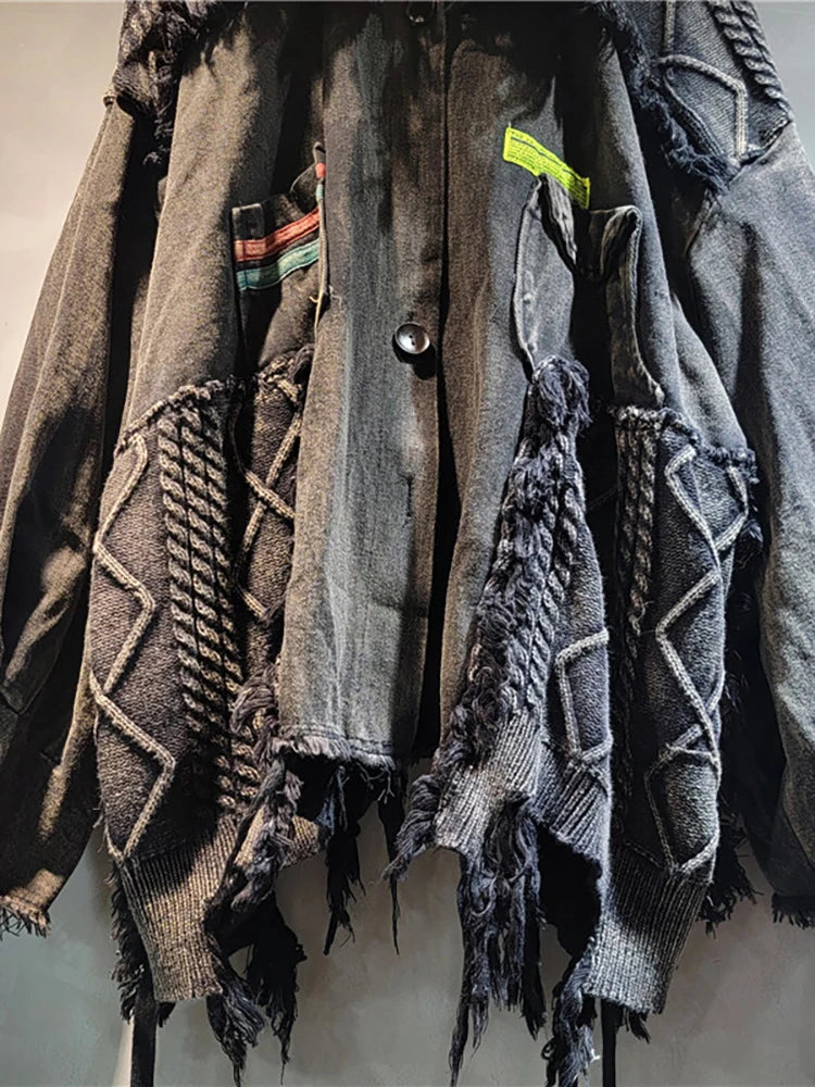 Women's Denim Coat Patchwork Knitted jacket
