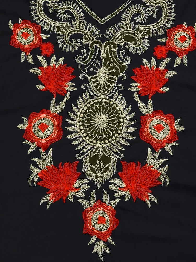 EDOLYNSA Women Embroidered Kaftan Dress Plus Size Caftan Loungewear Long Bathing Suit Coverup Tunic Beach Wear Vacation Outfit