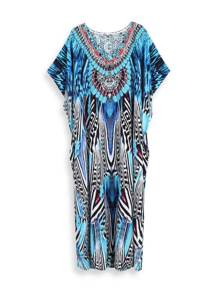 Plus Size Colorful Print Boho Kaftan/African Style