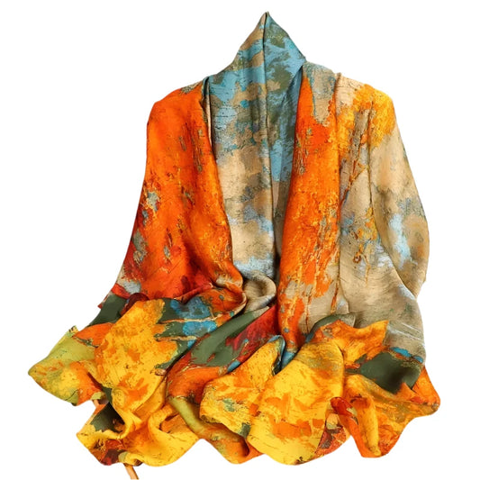 Brocade Satin Scarf Printed Silk Shawl