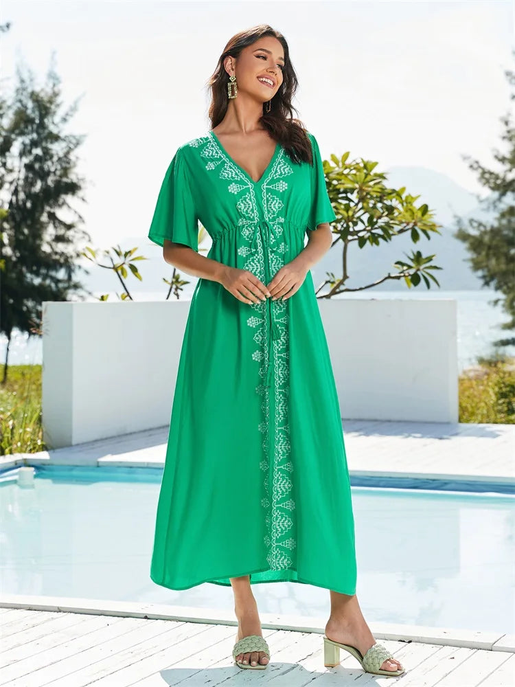 Bohomian Embroidered Flare Sleeve Dress