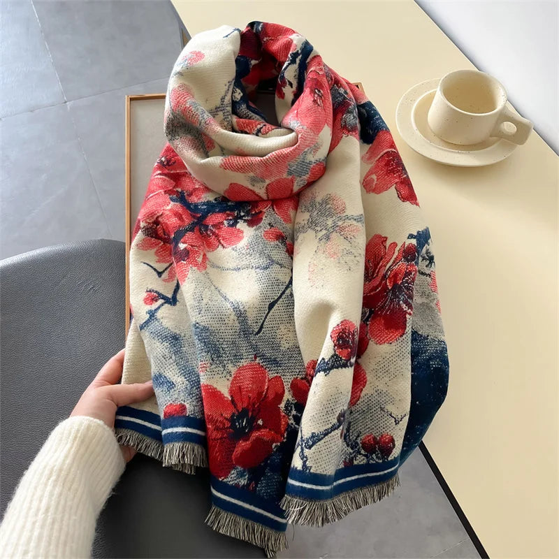 Luxury Winter Cashmere Scarf Women 2024 Design Warm Pashmina Blanket Poncho Scarves Female Shawl Wraps Thick Foulard Bufanda