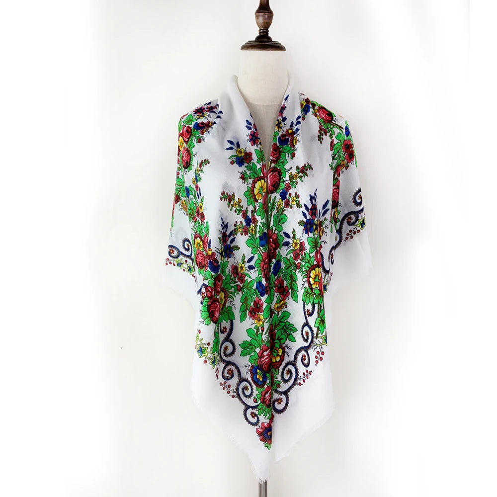 Floral Print Square Scarf for Women, Thin Square Scarf, Breathable Bandana, Beach Stole, Luxury Shawl, 130*130cm