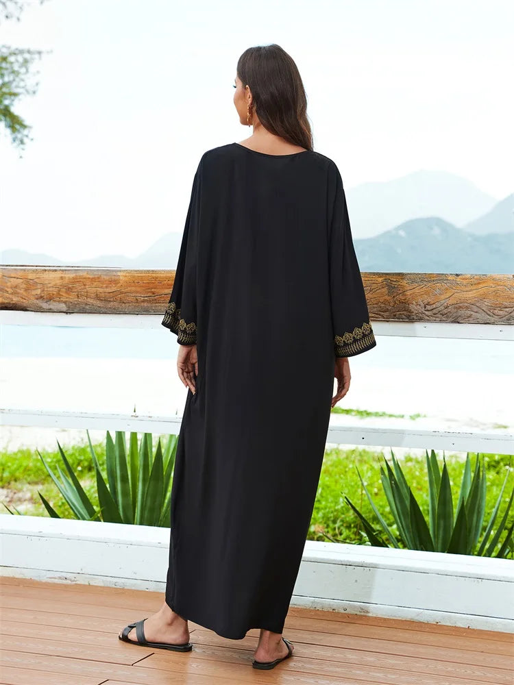 Embroidery Plus Size Long Sleeve Kaftan