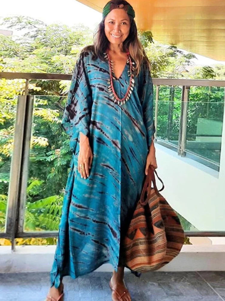 Beach Dresses for Women 2022 Tie Dye Printed maxi kaftan/best seller.
