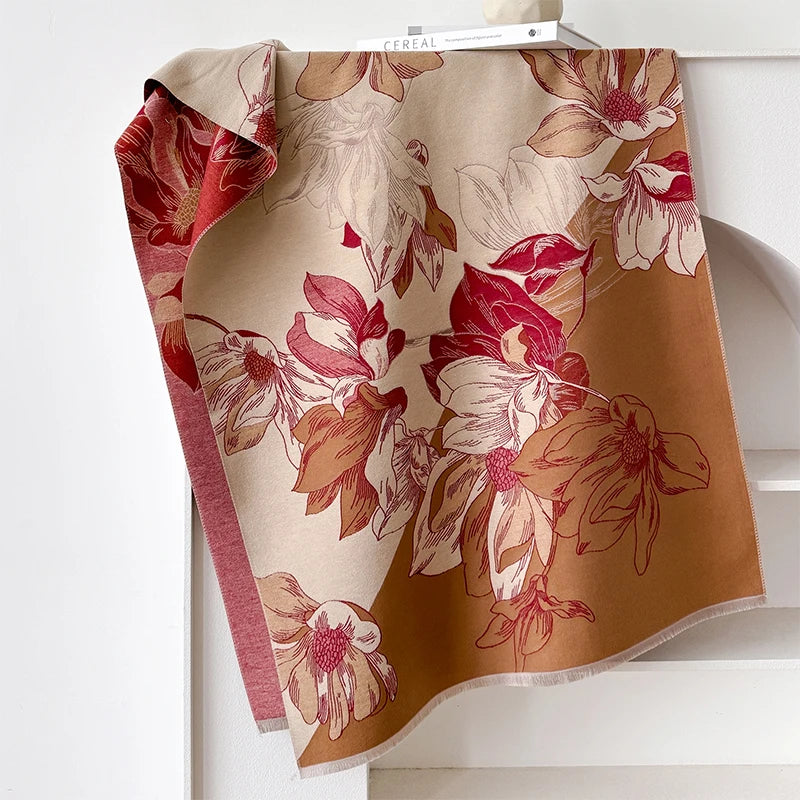 Elegant Lotus Design Women Winter Scarf