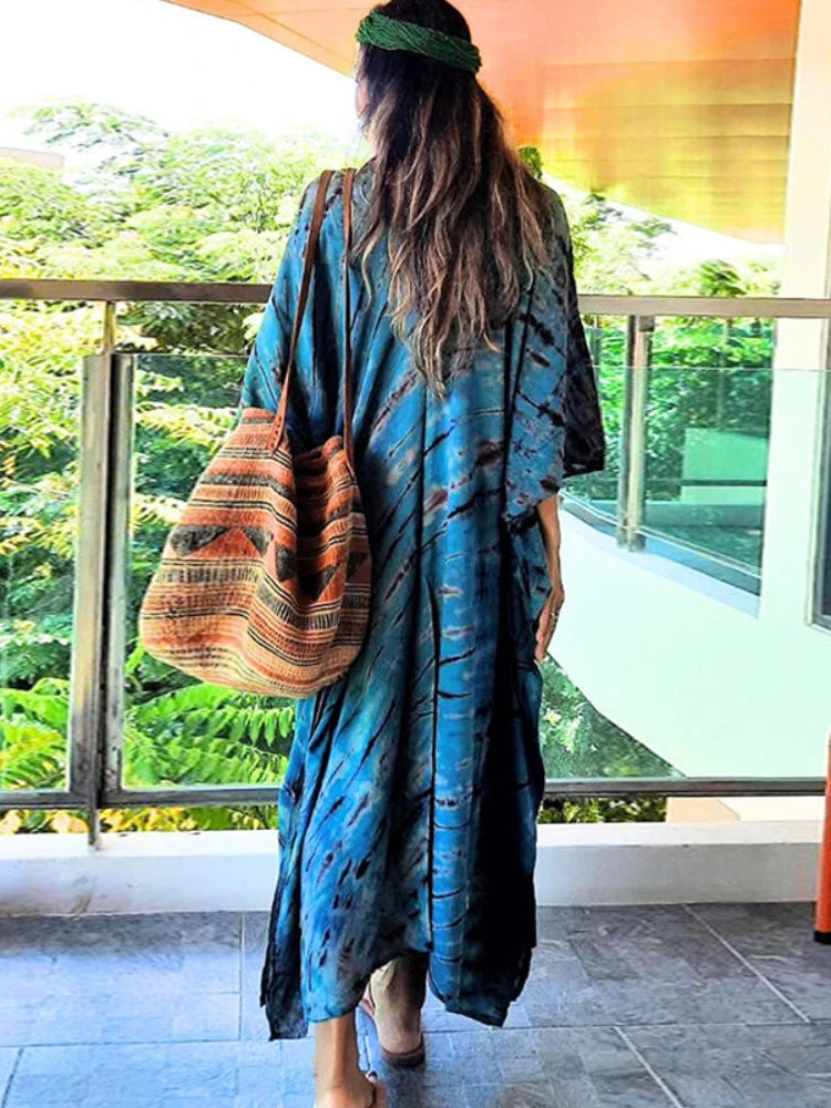 Beach Dresses for Women 2022 Tie Dye Printed maxi kaftan/best seller.