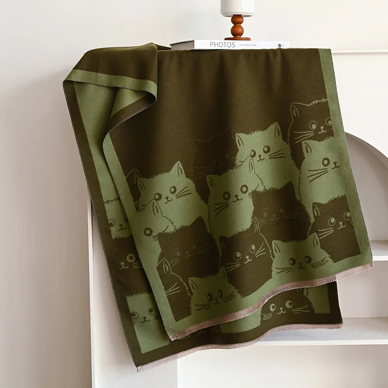 Cute Cat Ladies' Jacquard Pashmina Cashmere Scarf
