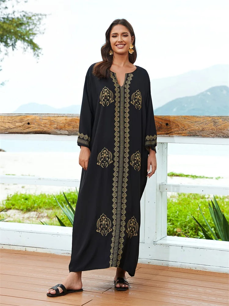 Embroidery Plus Size Long Sleeve Kaftan