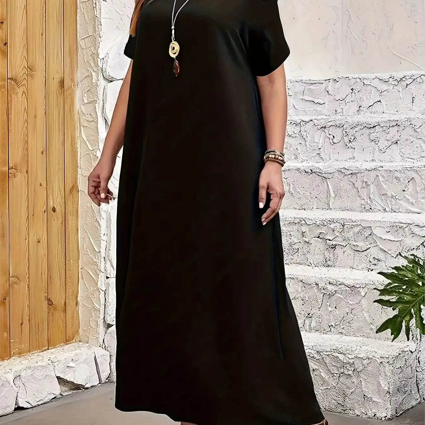 2025 cross-border sexy and fashionable European and American V-neck short sleeved slit hem loose one-piece nightclub skirt