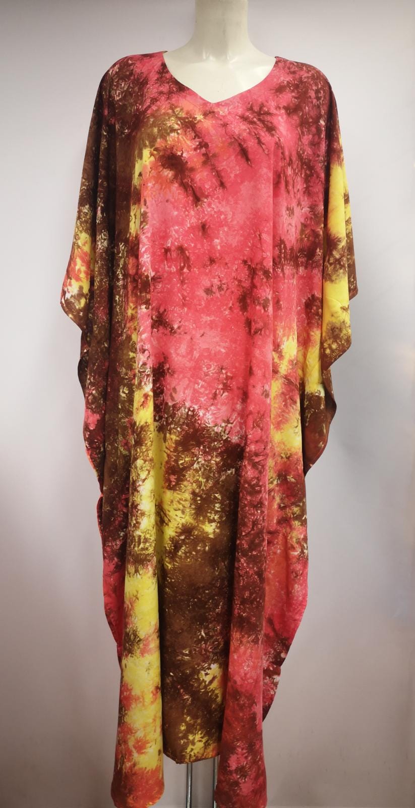 Ikat Tie Dye Kaftan – Brown, Pink & Yellow - Kaftans direct