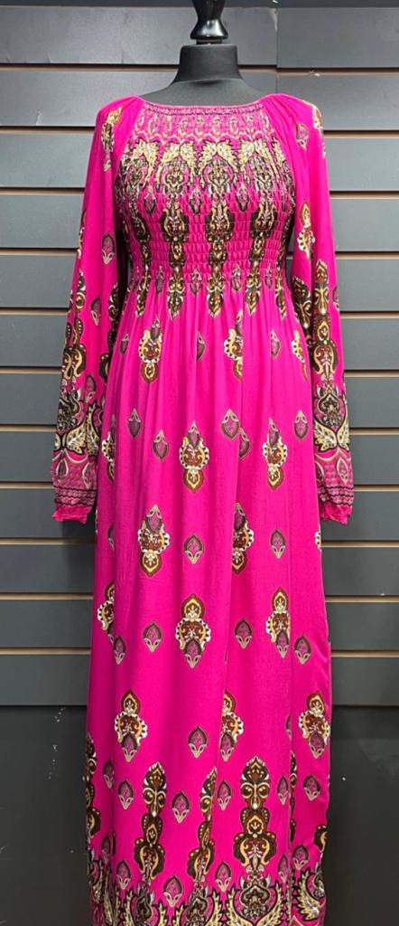 Bardot Long Bohemian Kaftan Dress – Pink - Kaftans direct