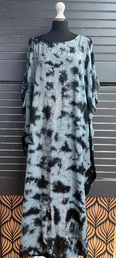 Didi tie dye embroidered kaftan, Black and Grey