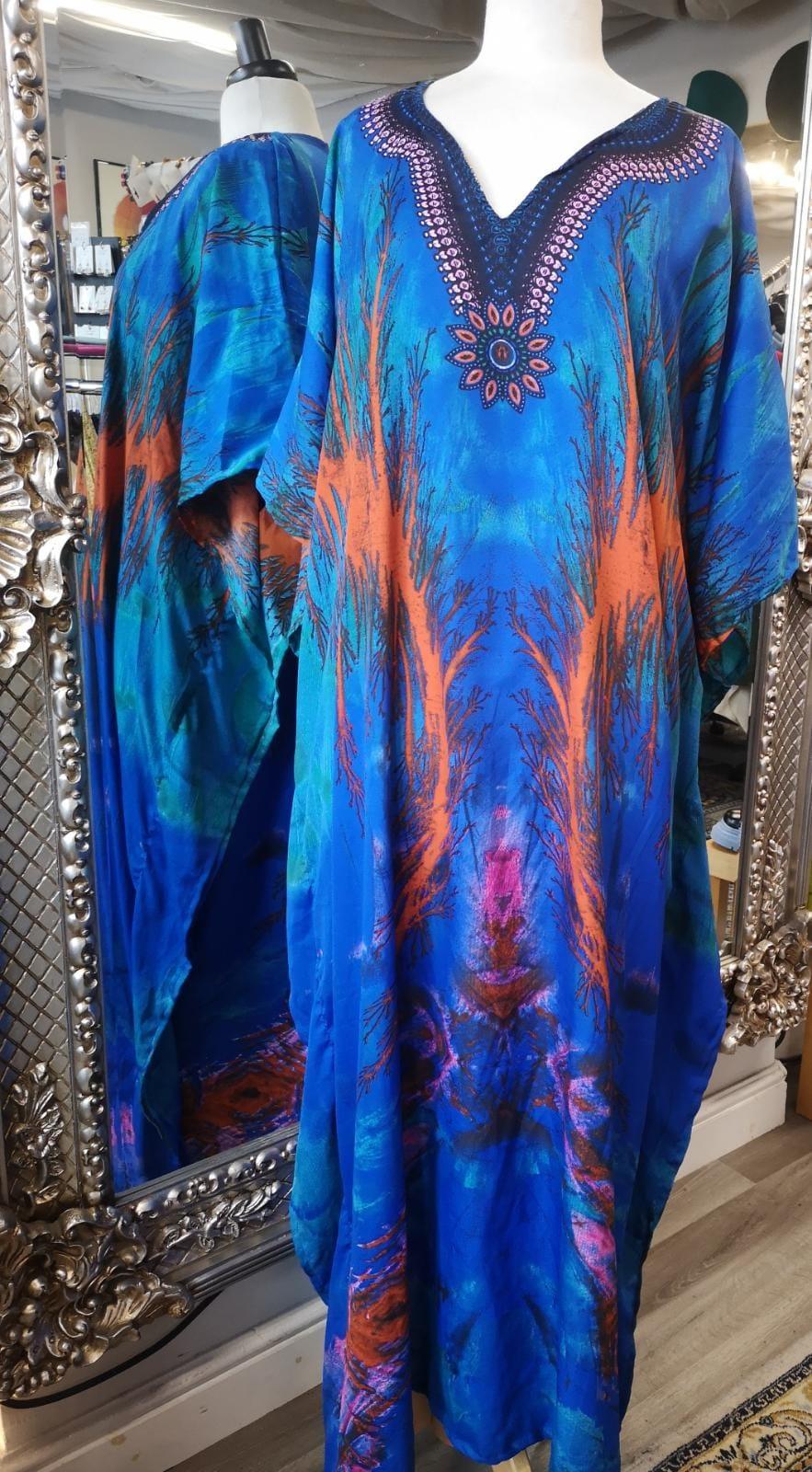 Dress for beach Abstract Scenery Pattern Kaftan -Orange, Purple & Blue