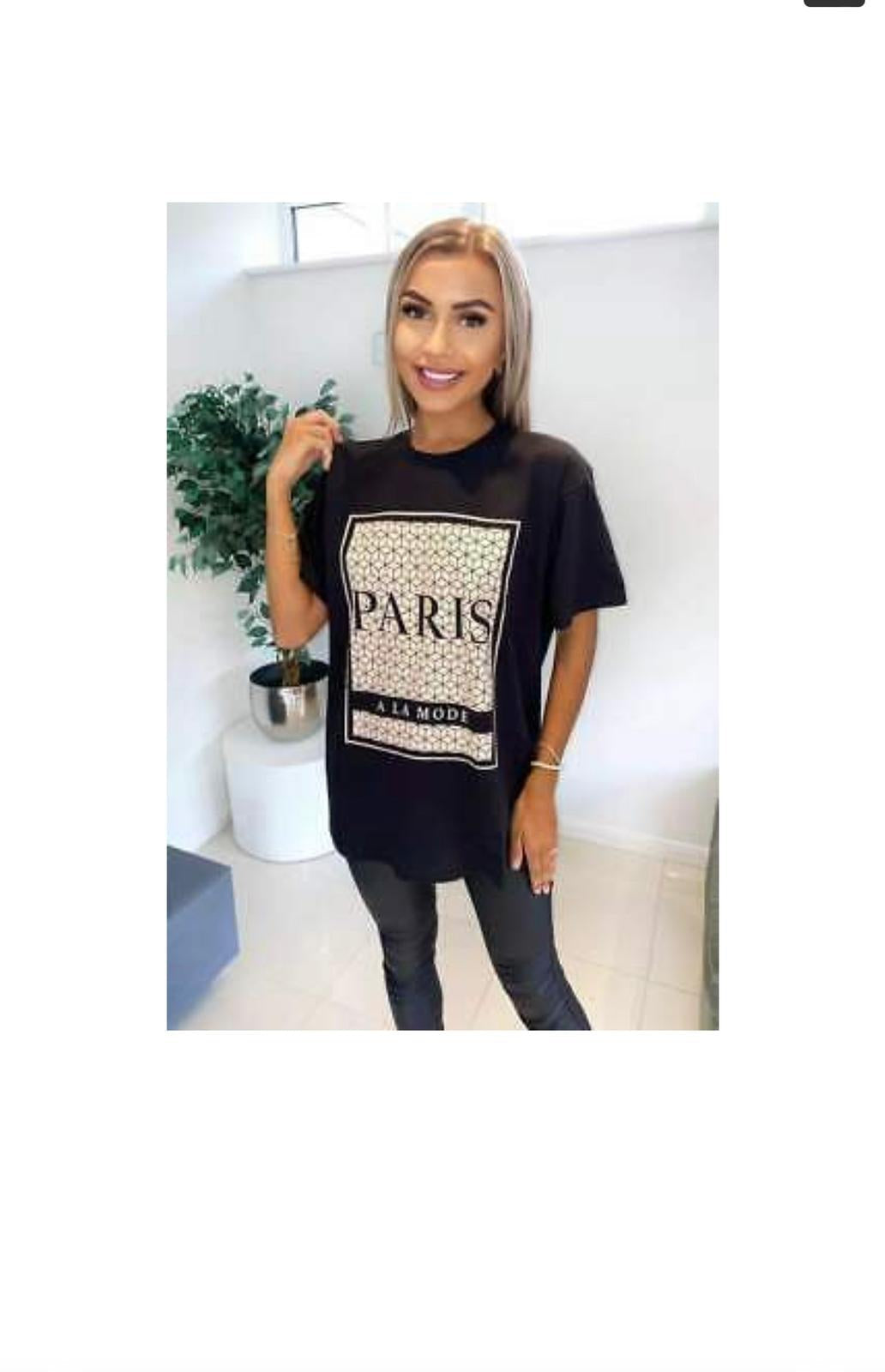Ladies Oversized Printed Paris Short Sleeves T Shirt Top