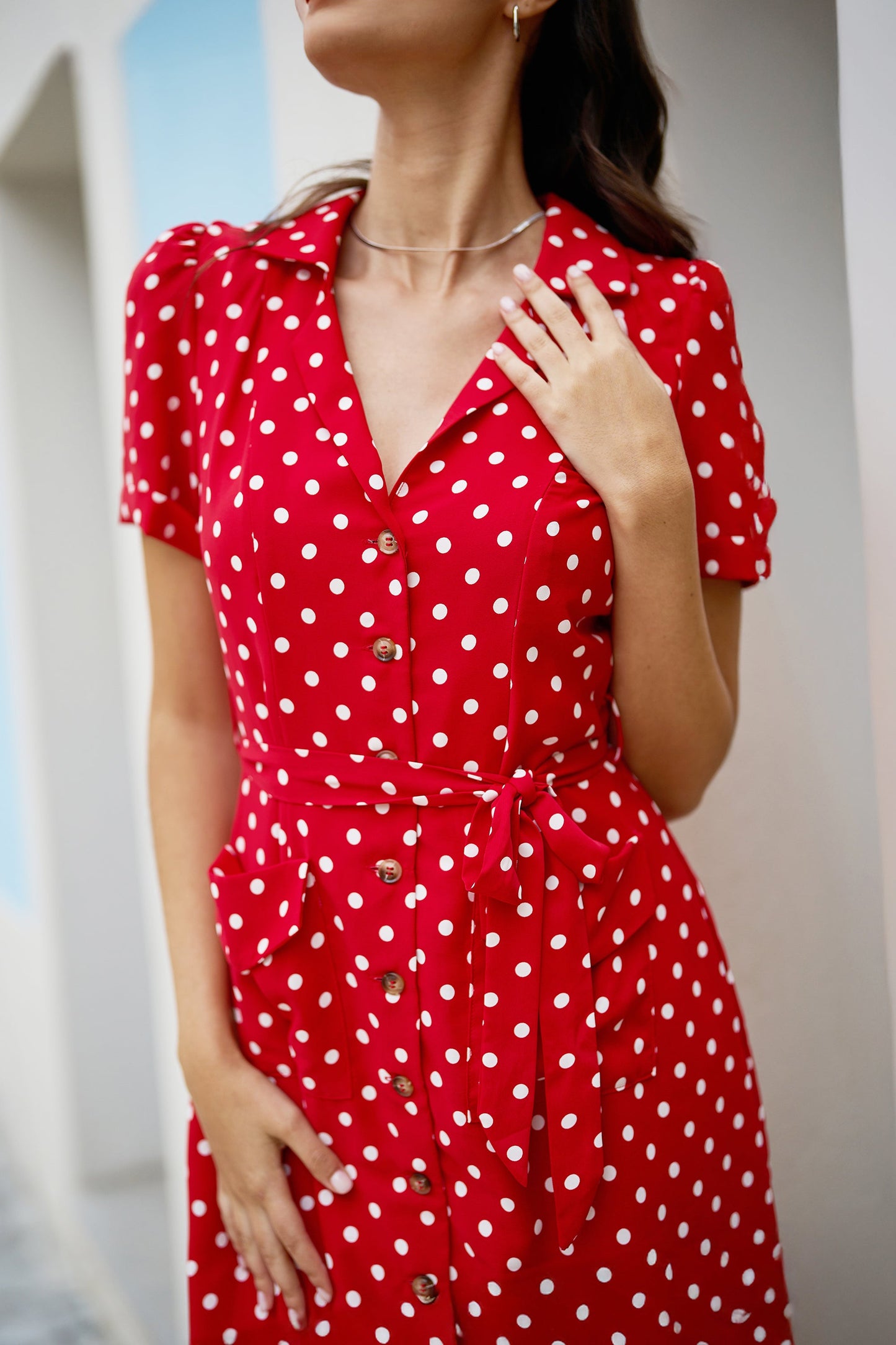 Yumi Red Spot Retro Shirt Dress