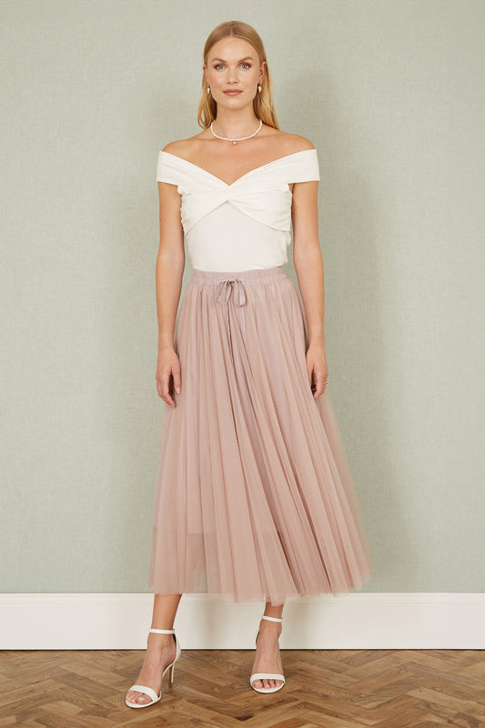 Yumi Blush Pink Mesh Tulle Skirt