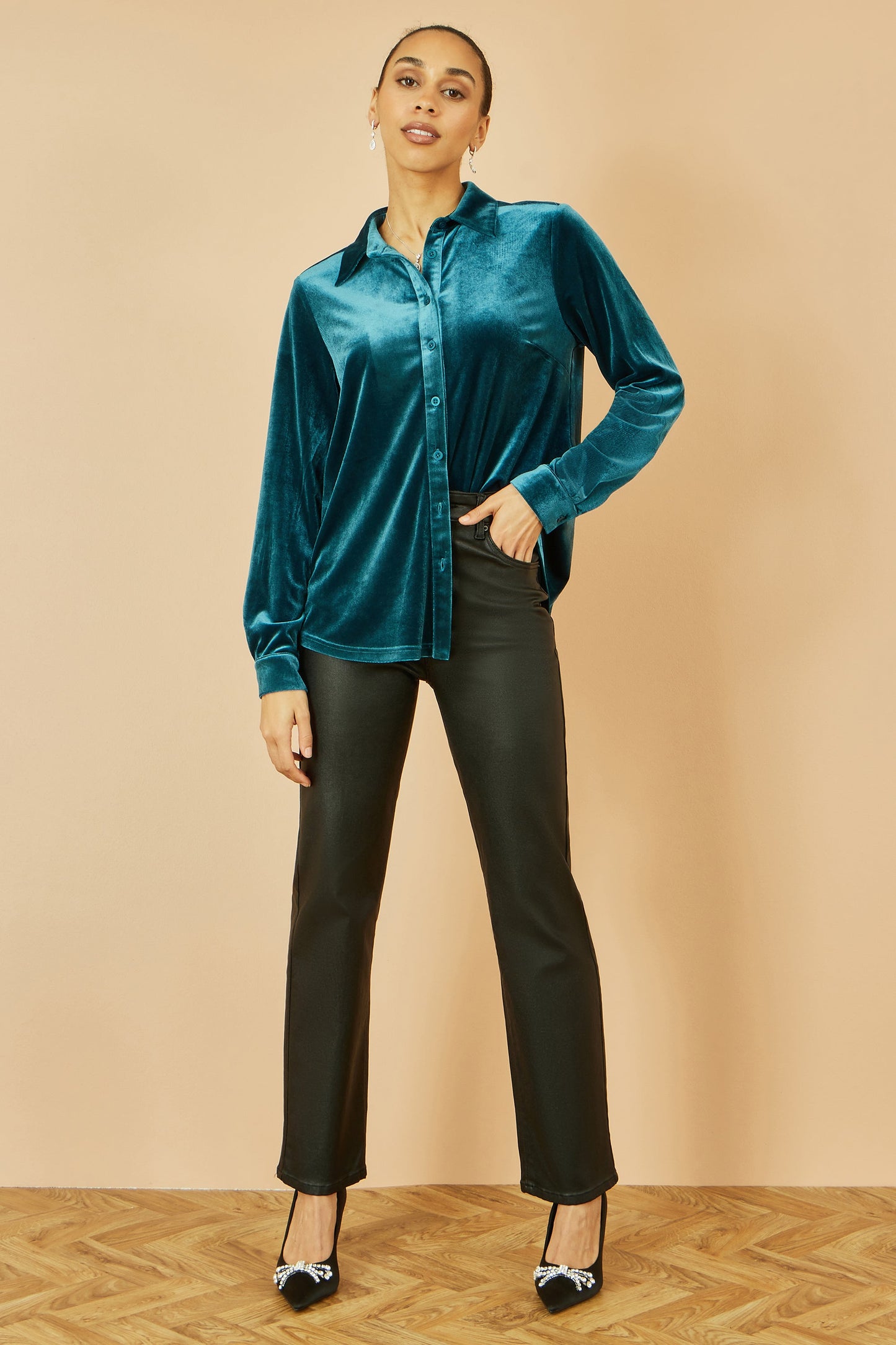 Yumi Teal Velvet Relaxed Fit Shirt