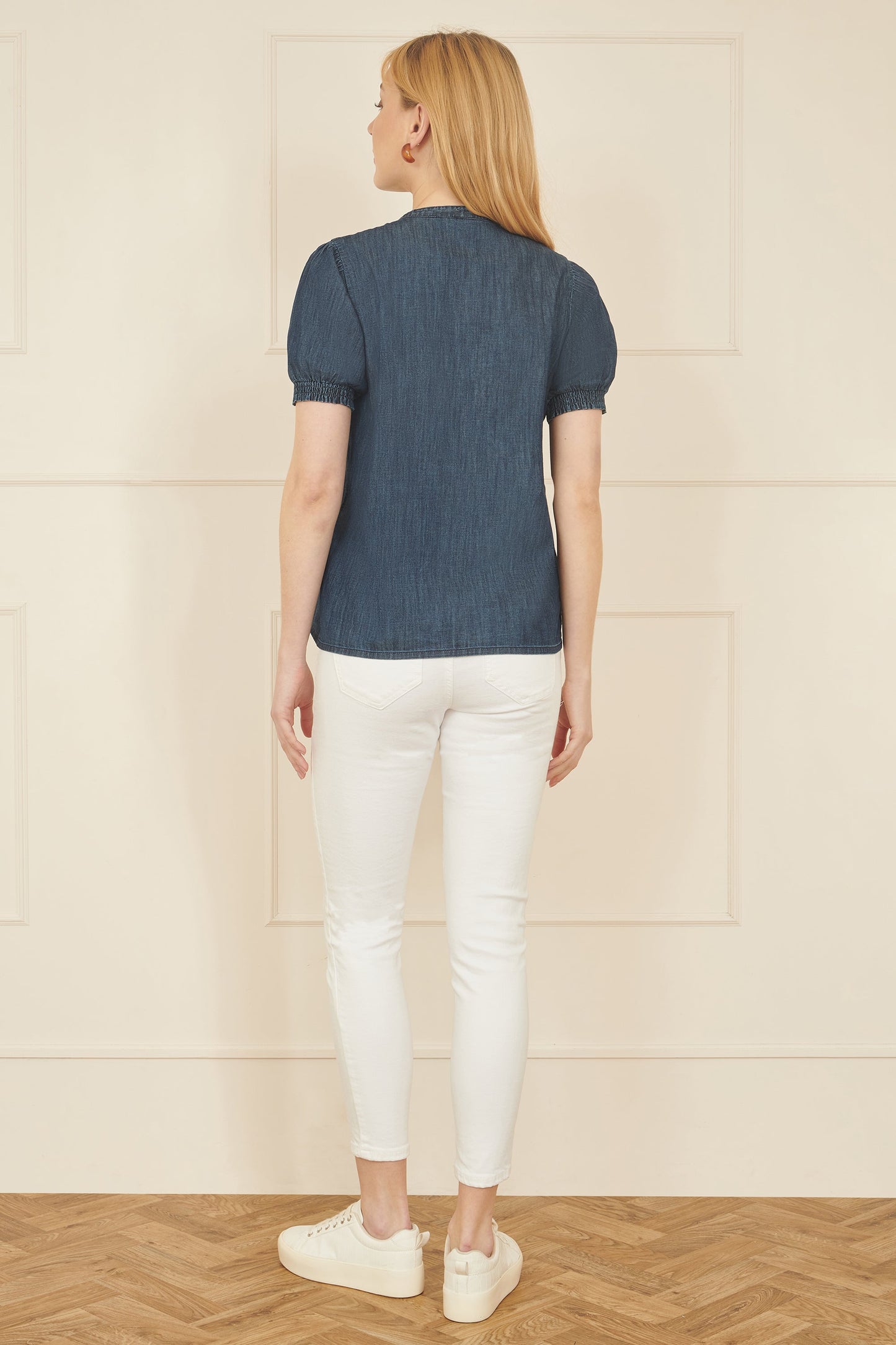 Yumi Blue Chambray Pleated Denim Shirt