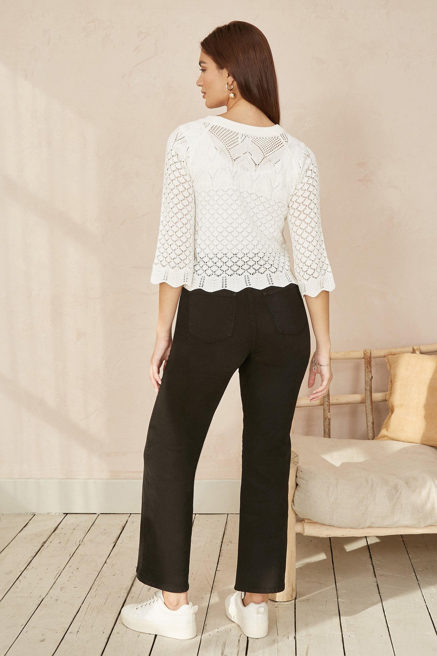 Yumi Ivory Crochet Knitted Top With Scallop Edge