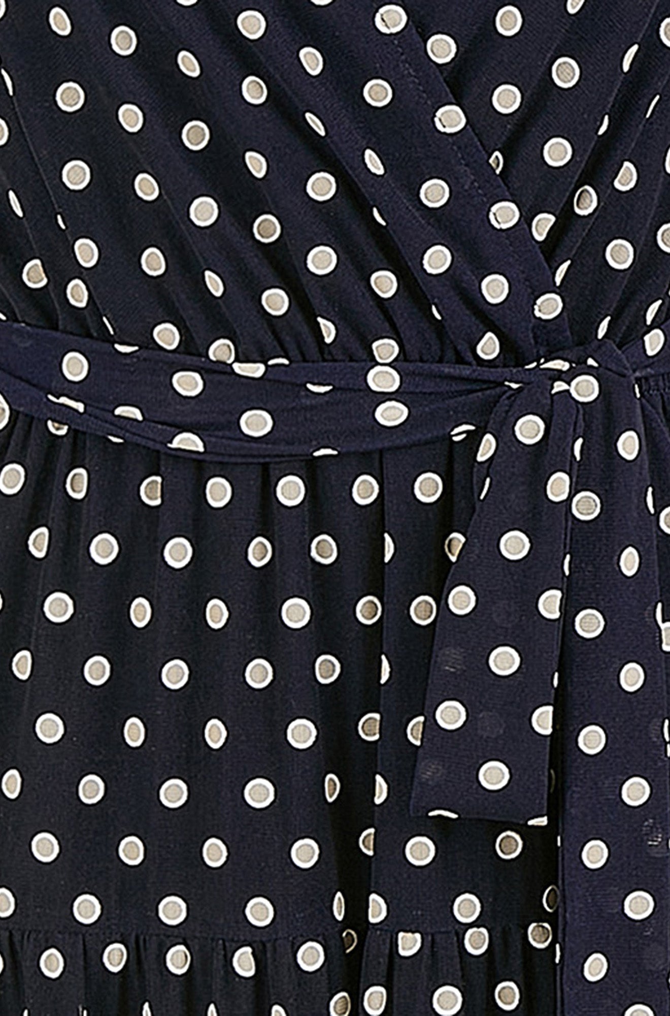 Yumi Navy Dot Print Mesh Stretch Midi Skater Dress