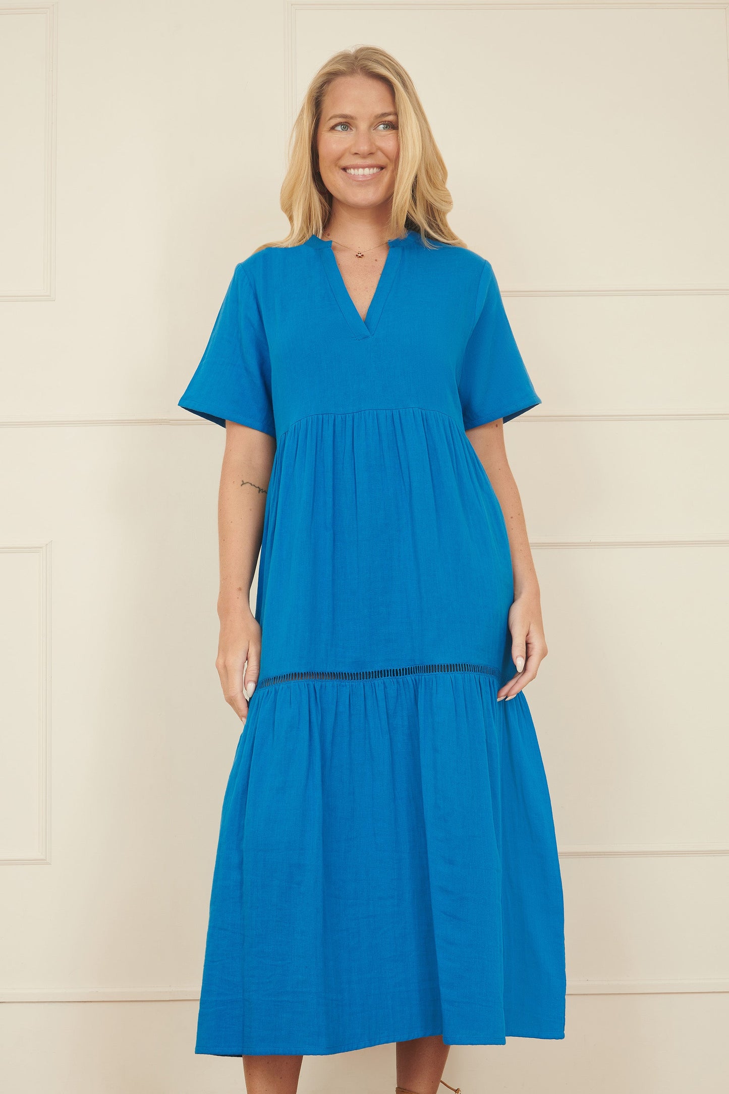 Yumi Blue Double Cotton Long Kaftan