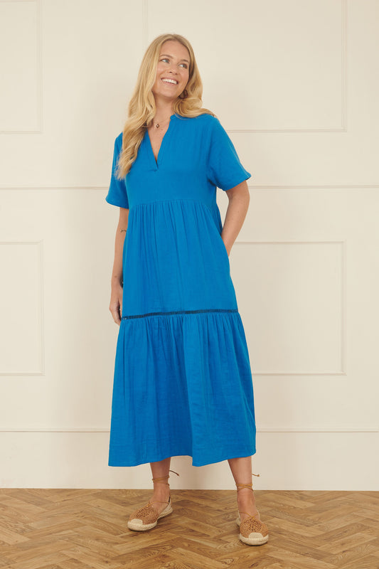 Yumi Blue Double Cotton Long Kaftan