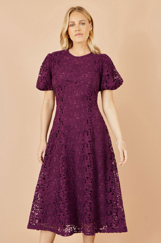 Yumi Burgundy Lace Midi Skater Dress
