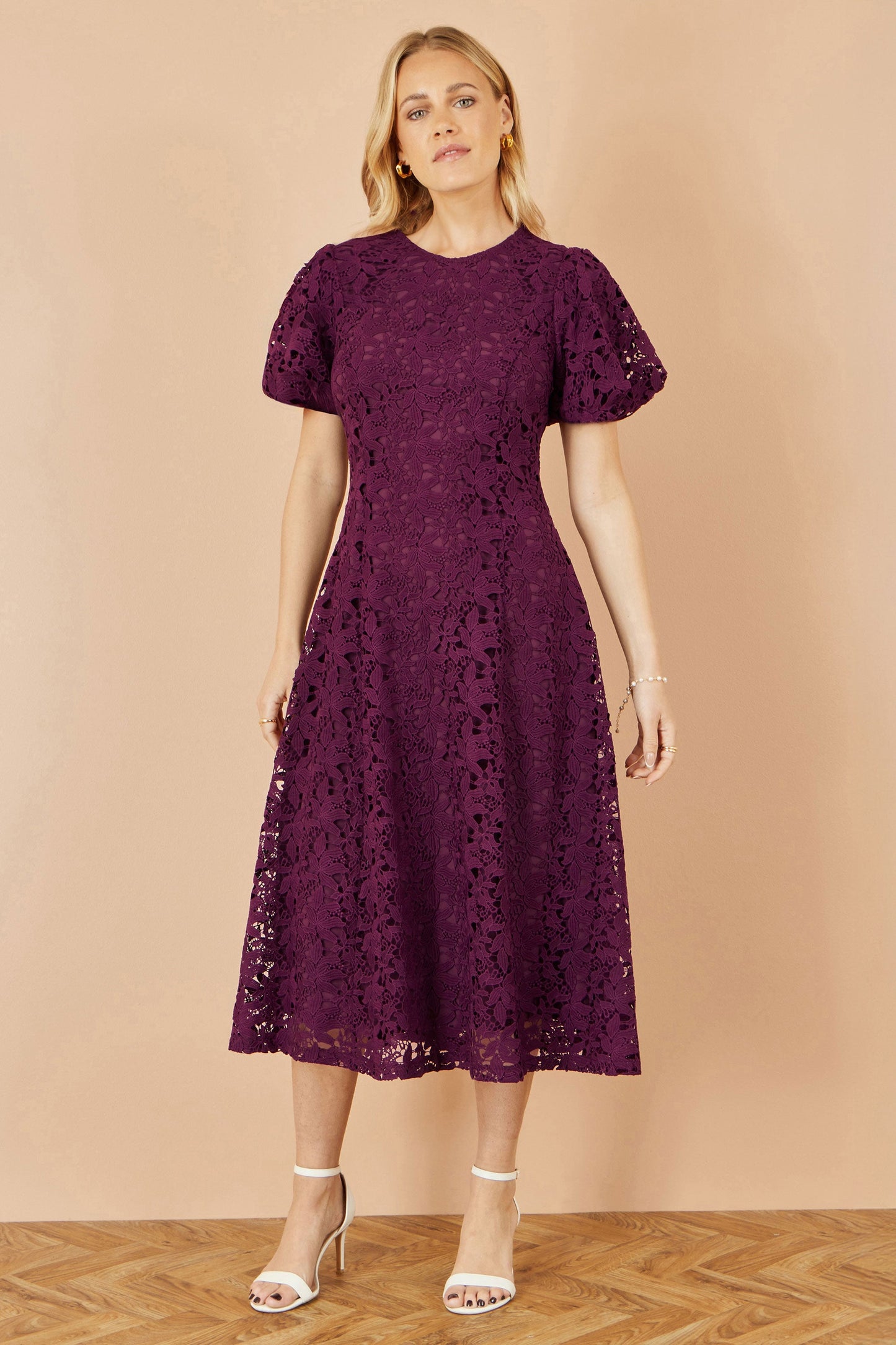 Yumi Burgundy Lace Midi Skater Dress