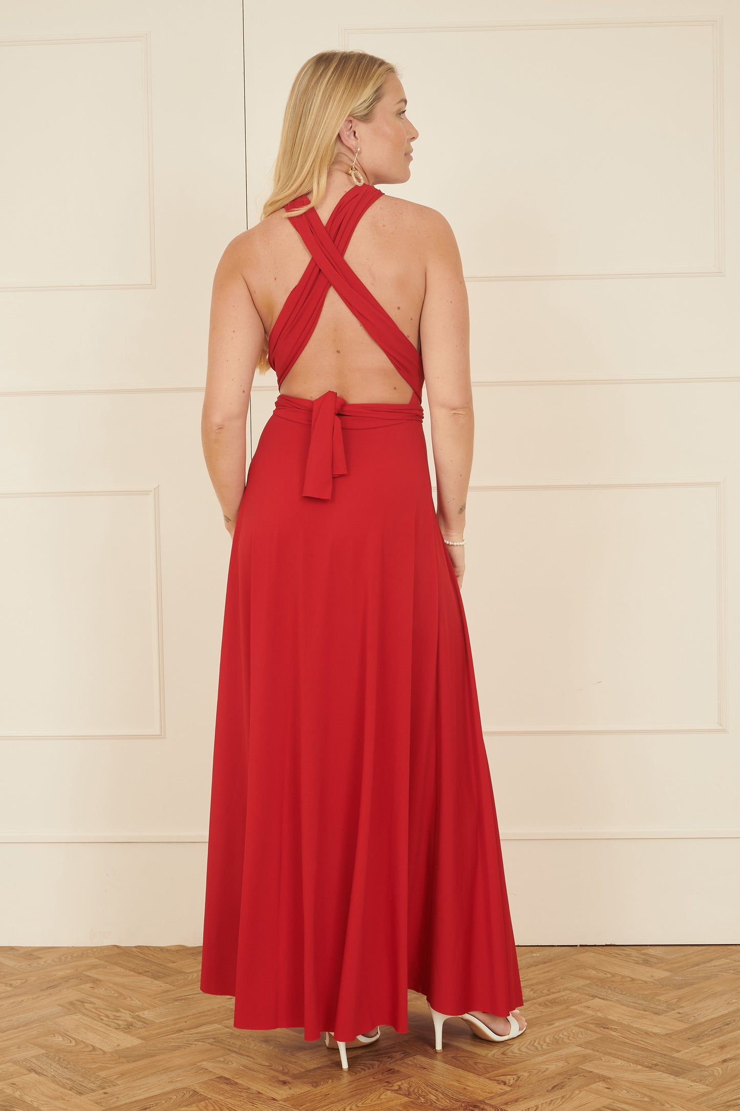 Yumi Red Jersey Stretch Multiway Midi Dress