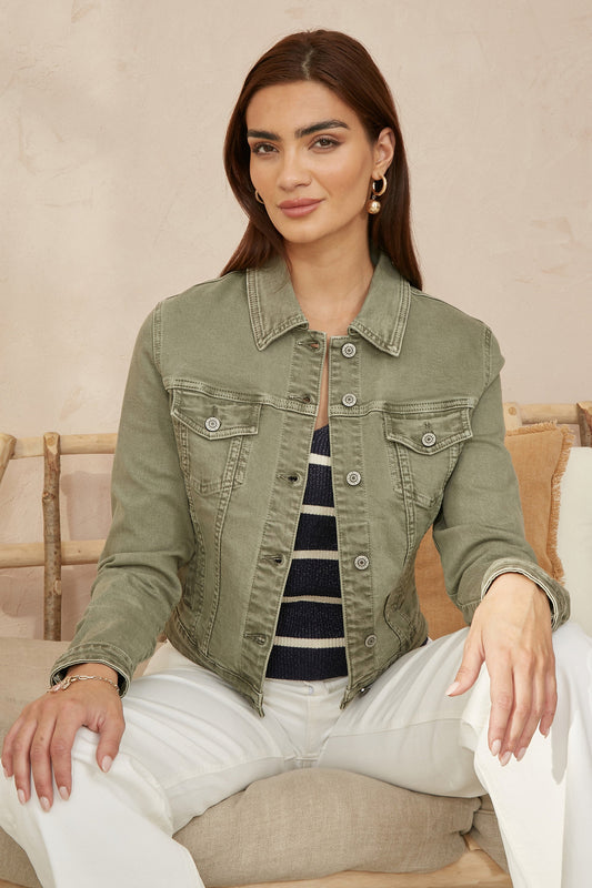 Yumi Green Stretch Cotton Denim Jacket