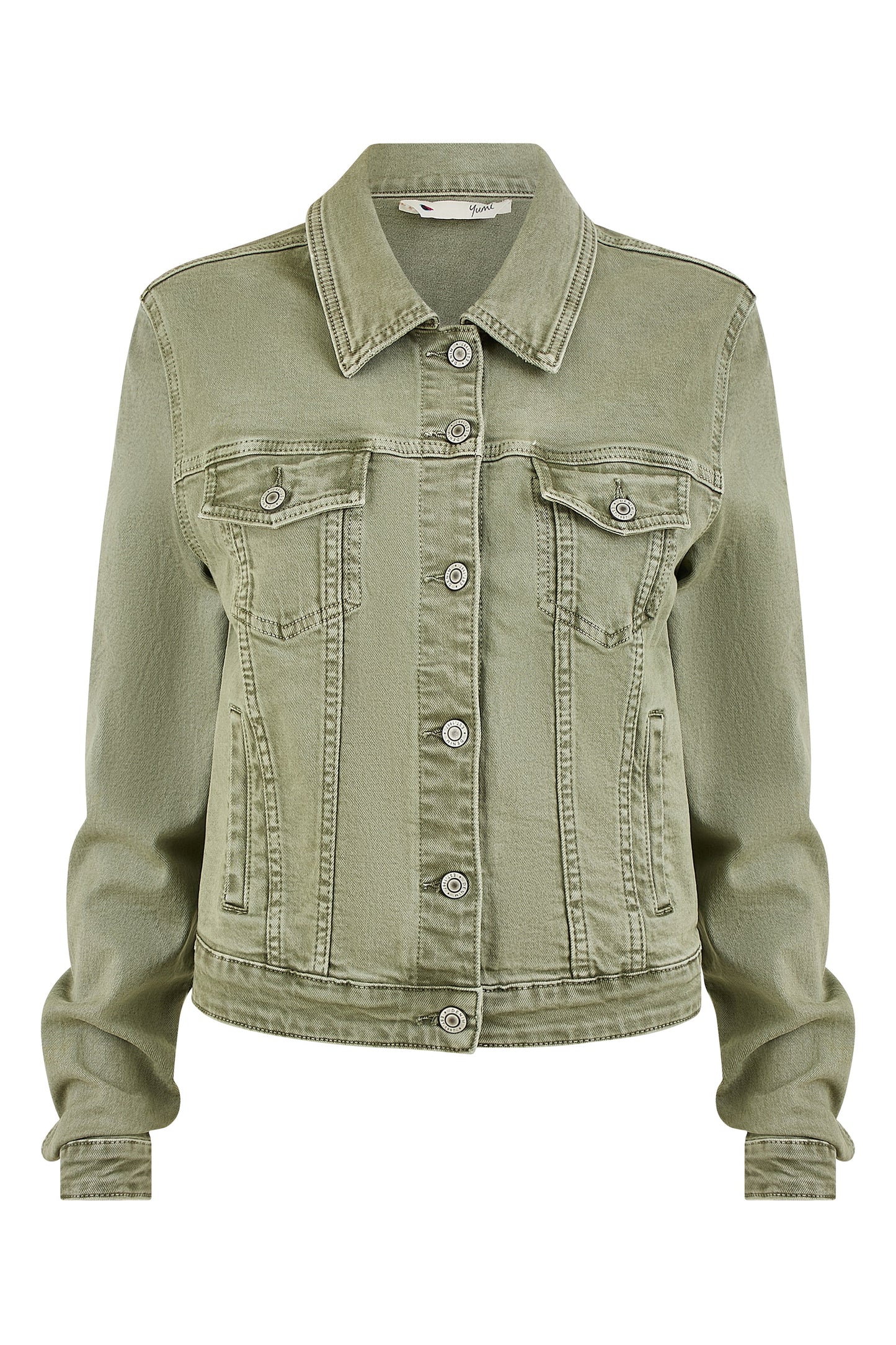 Yumi Green Stretch Cotton Denim Jacket