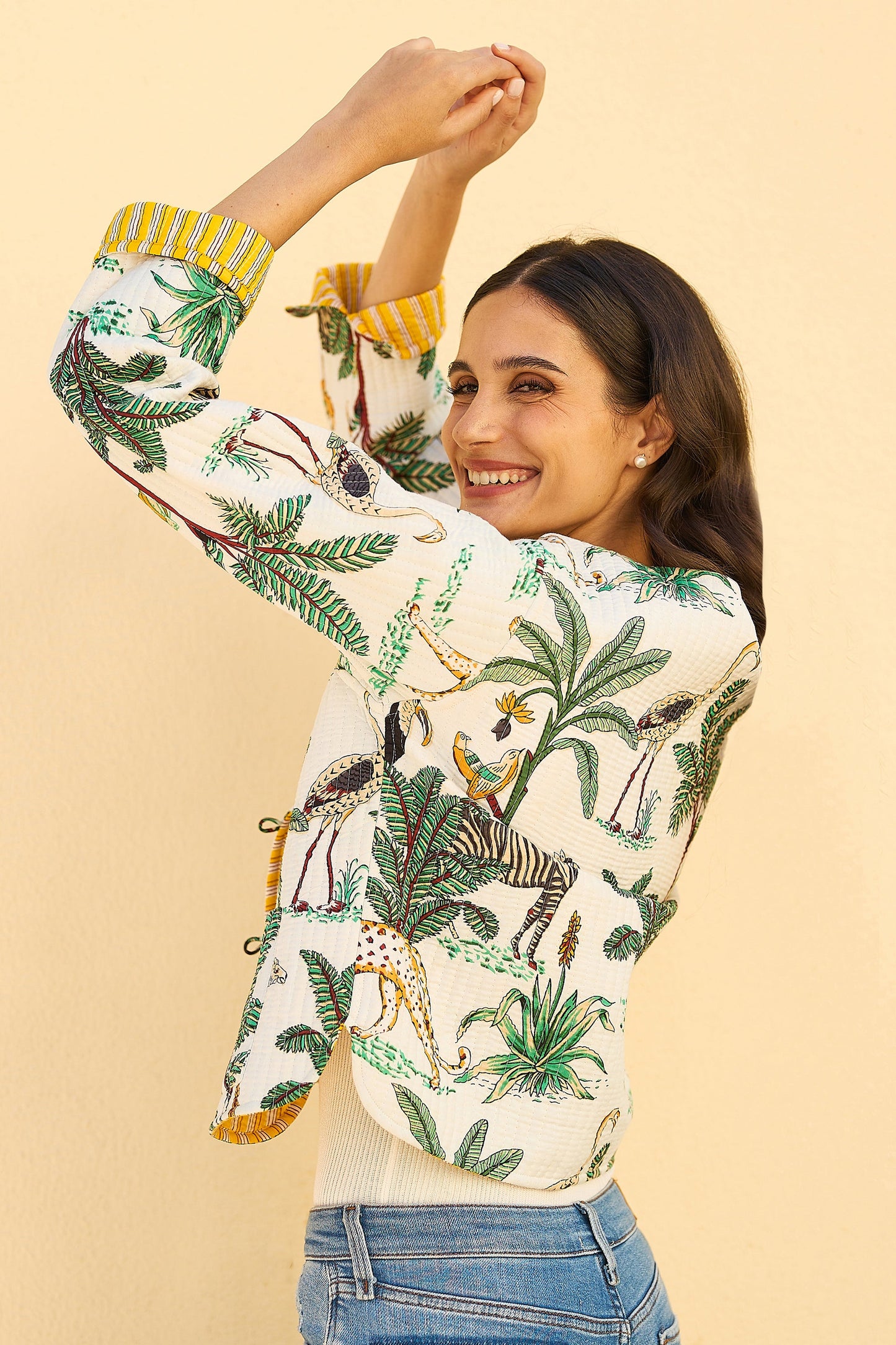 Yumi White Animal Reversible Cotton Quilted Jacket