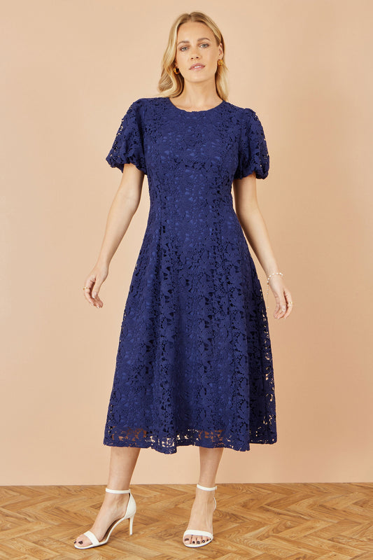 Yumi Navy Lace Midi Skater Dress