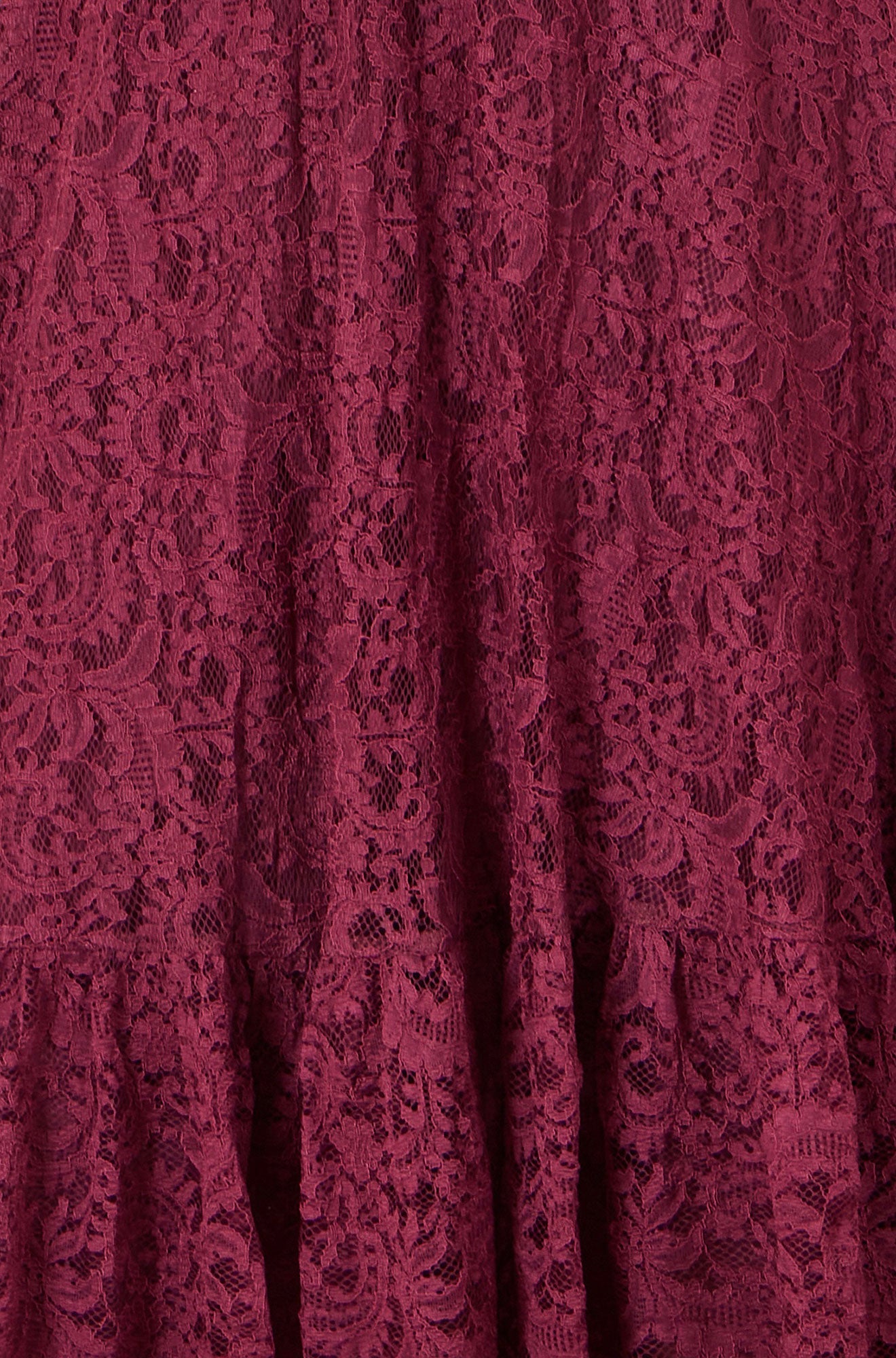 Yumi Burgundy Stretch Lace Puff Sleeve Midi Dress
