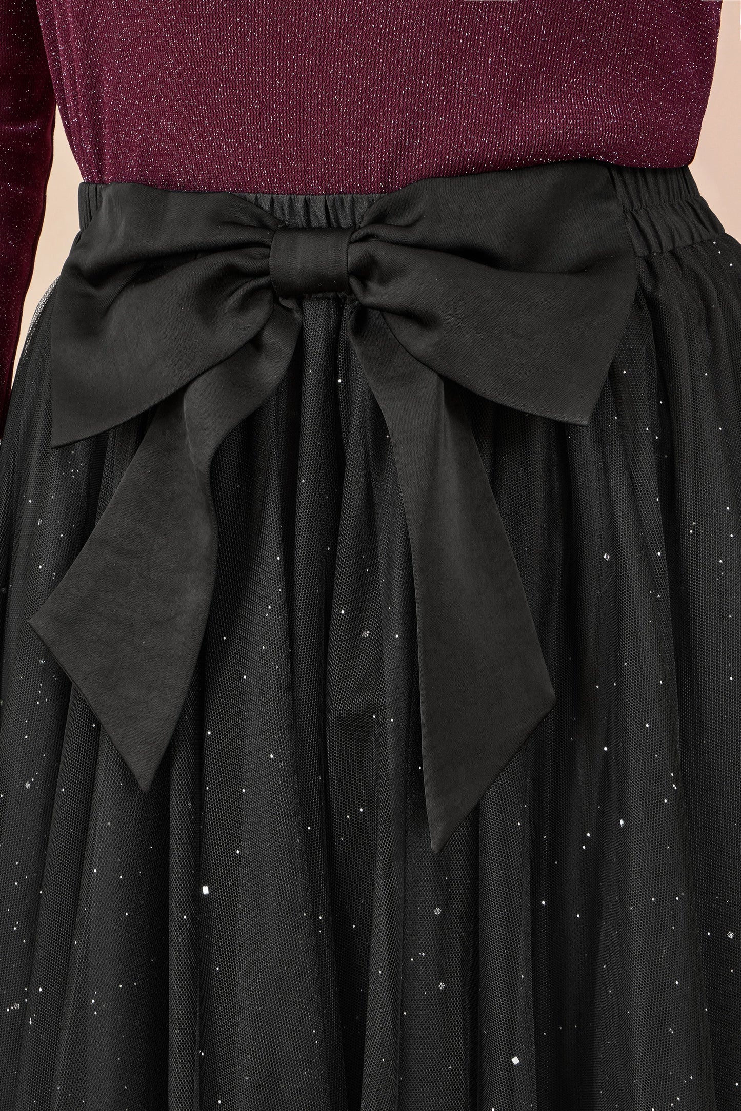 Yumi Black Sparkle Mesh Tulle Skirt With Satin Bow