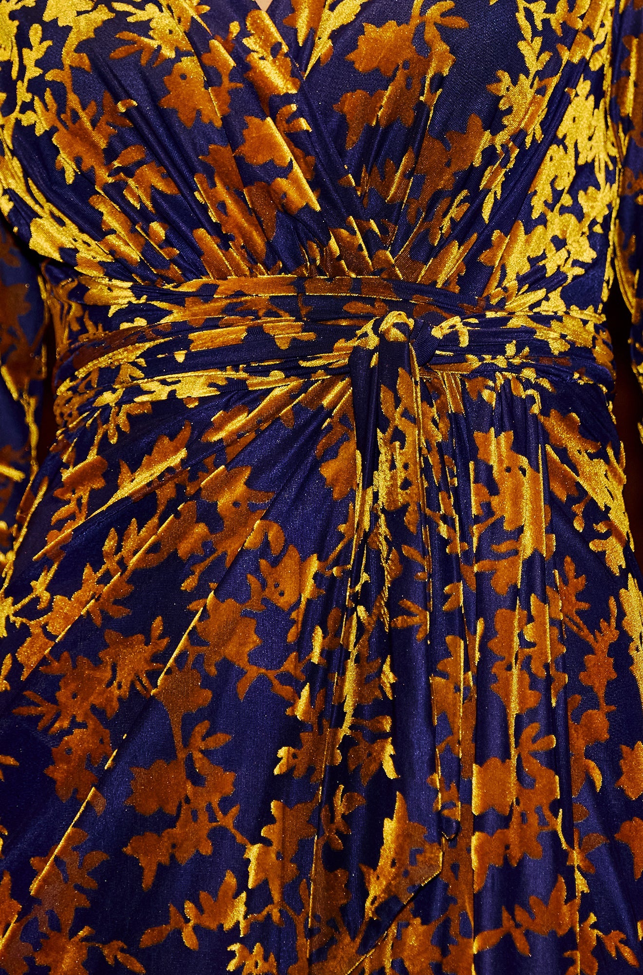 Yumi Navy Velour Stretch Midi Dress With Long Sleeves