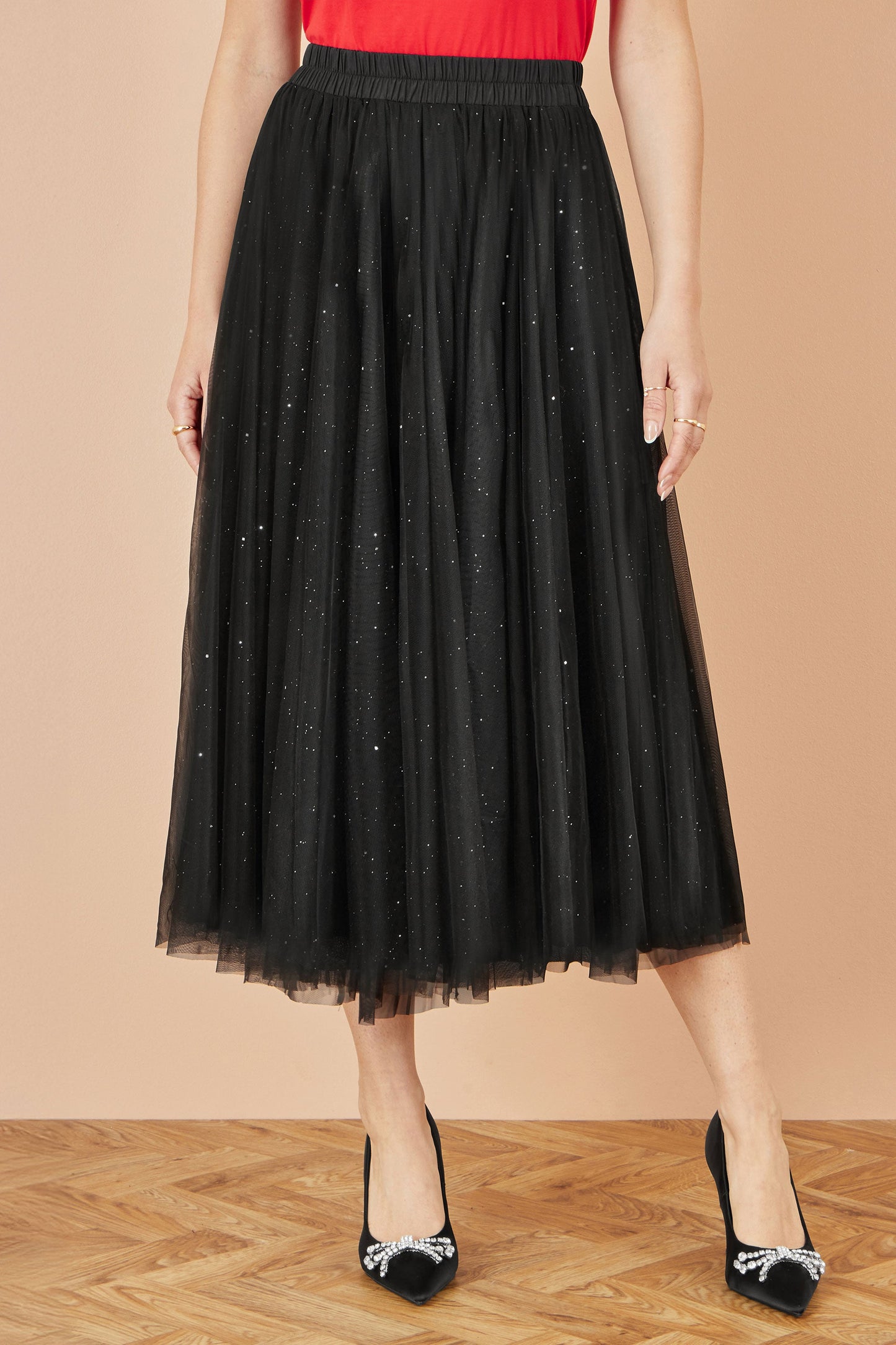 Yumi Black Sparkle Mesh Tulle Skirt