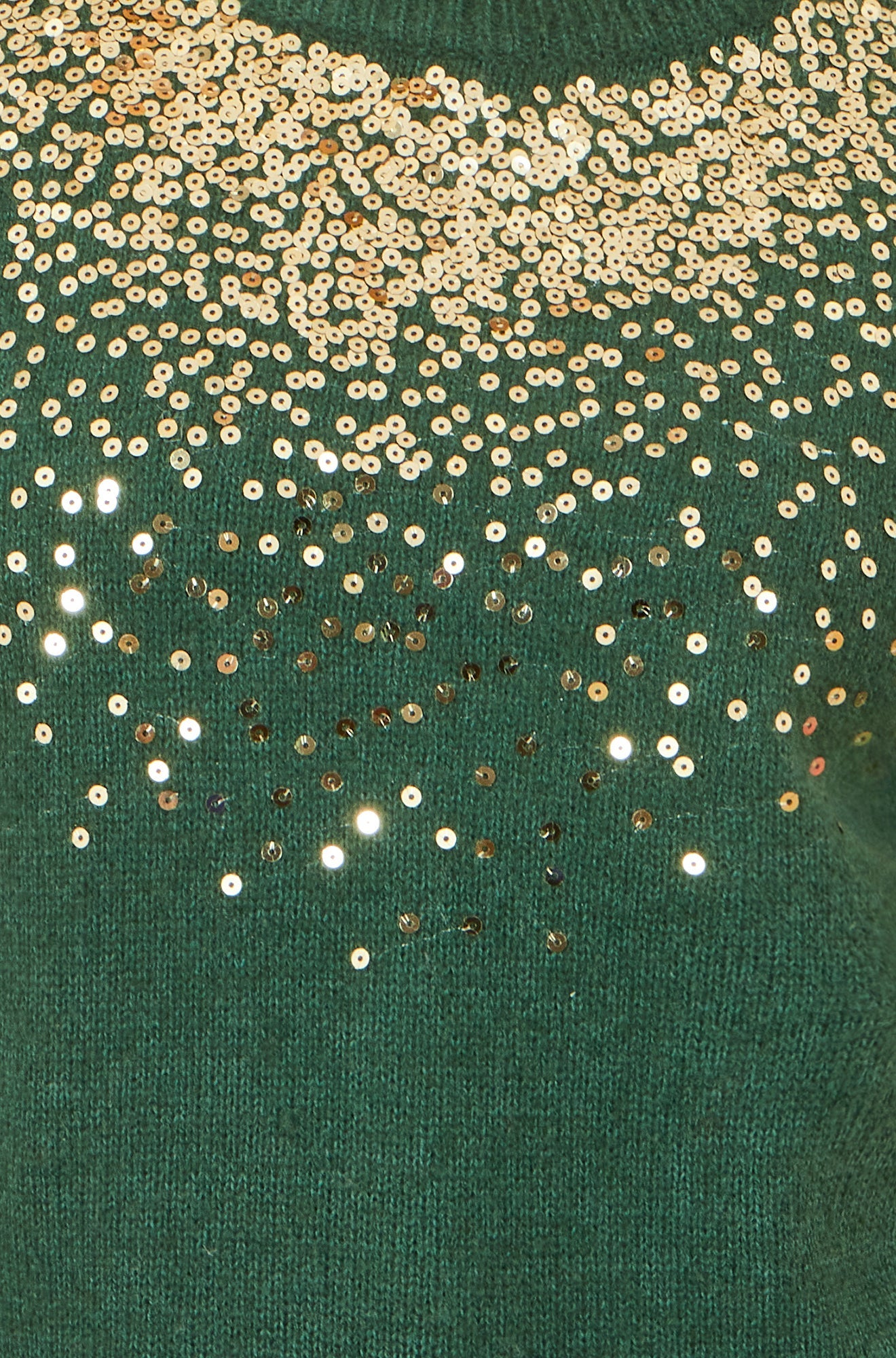Yumi Green Relaxed Knitted Jumper With Scattered Sequin Neckline