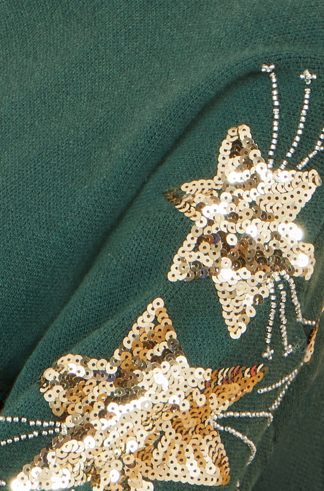 Yumi Green Relaxed Fit Jumper With Sequin Star Sleeves