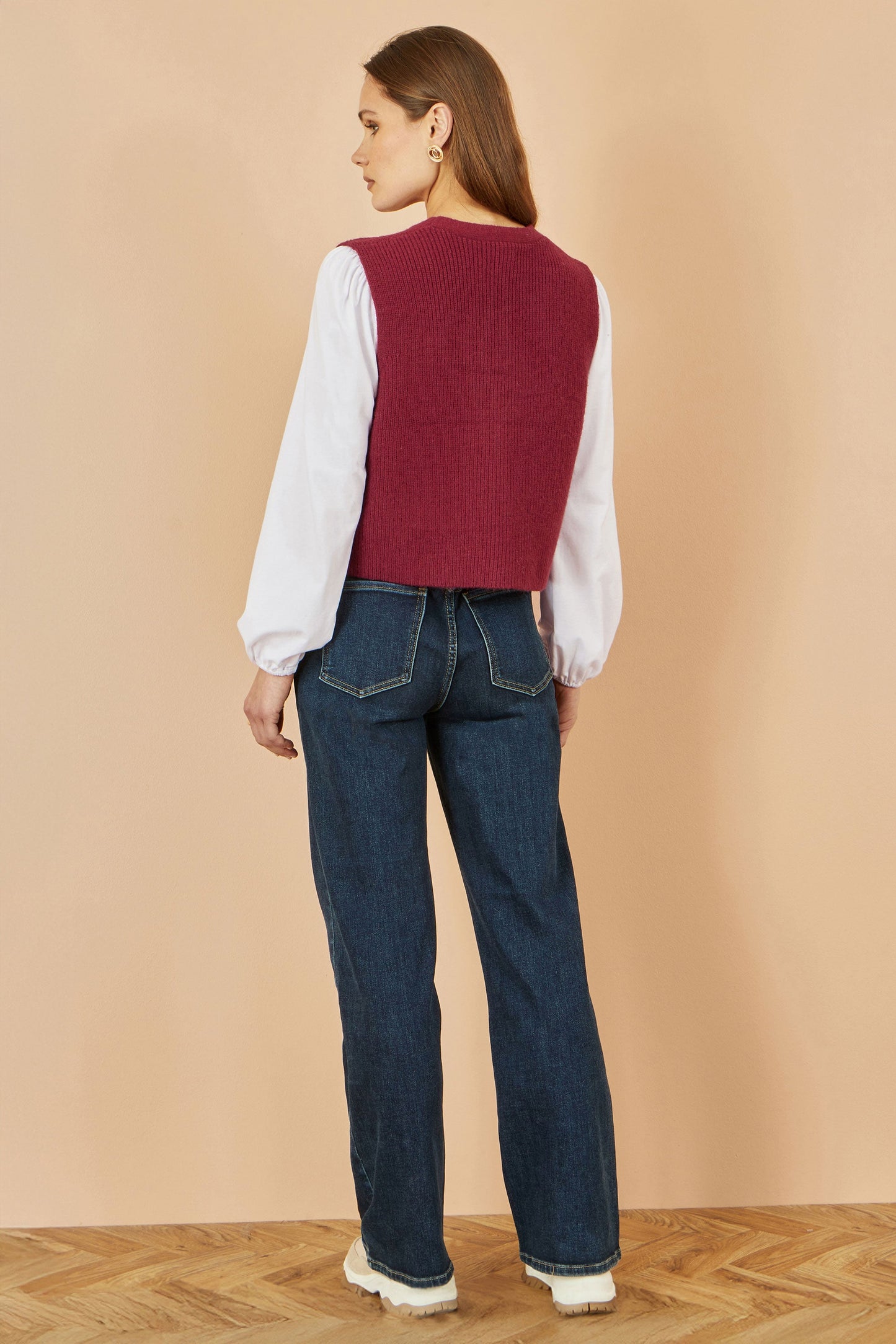 Yumi Burgundy Knitted Pullover Waistcoat