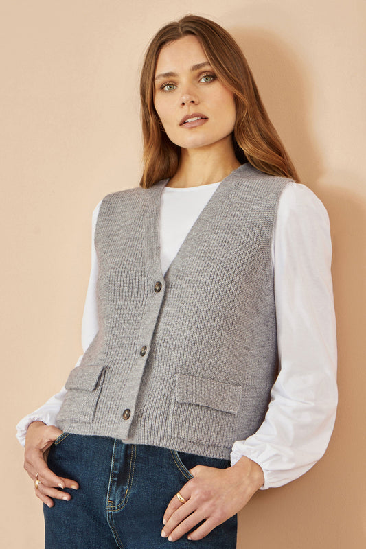 Yumi Grey Knitted Pullover Waistcoat