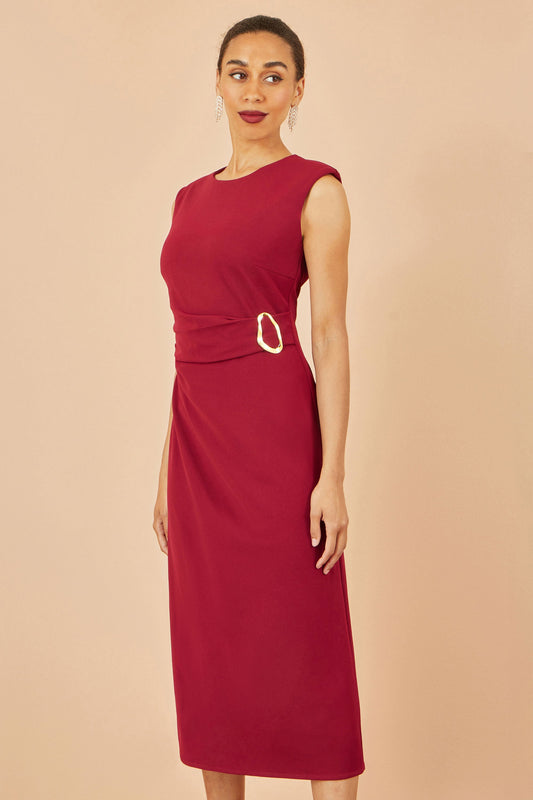 Yumi Burgundy Buckle Detail Ruched Dress
