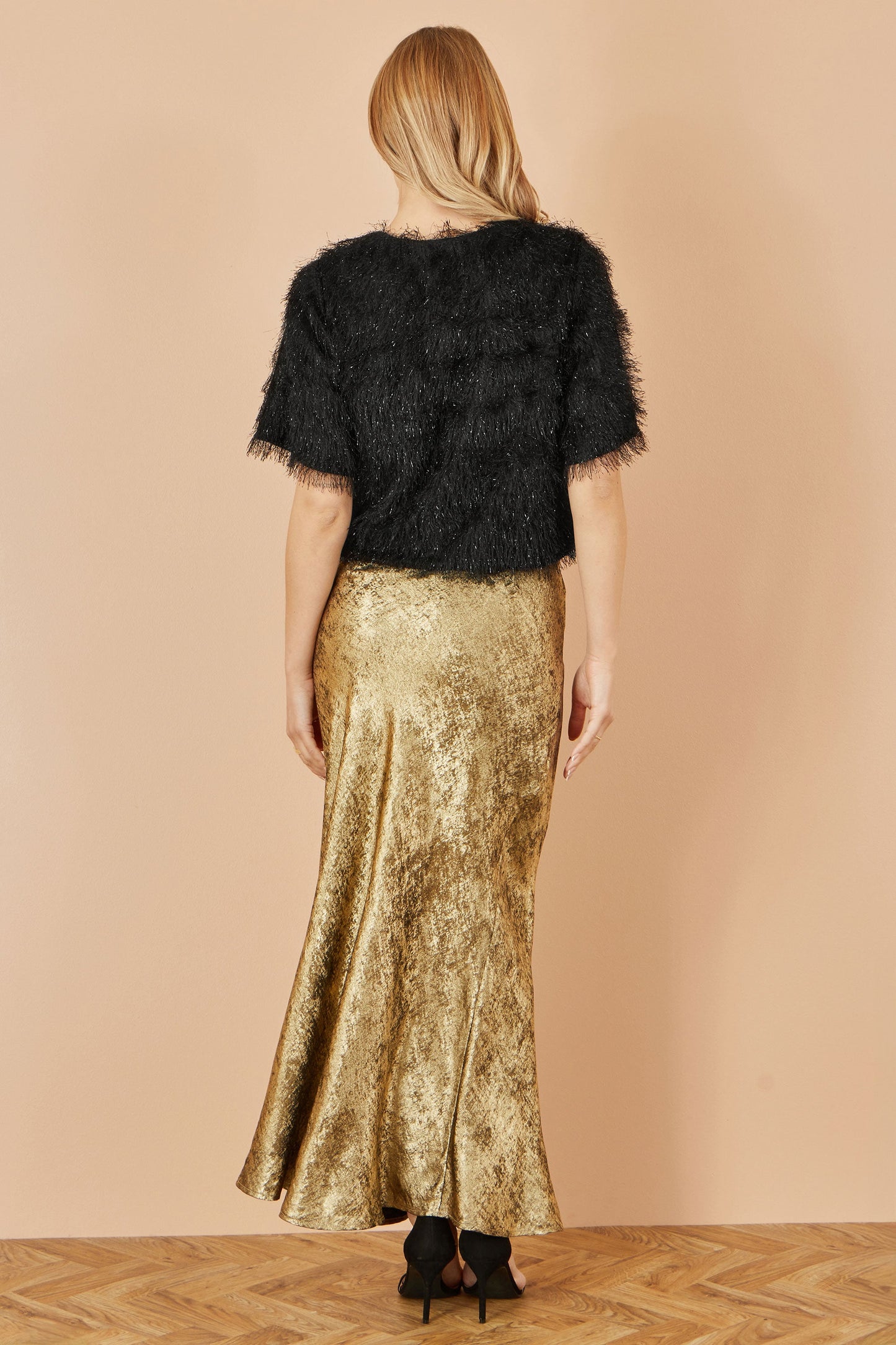 Yumi Gold Satin Midi Skirt