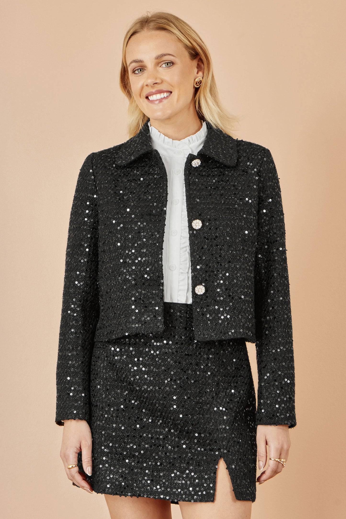 Yumi Black Boucle Sequin Mini Skirt