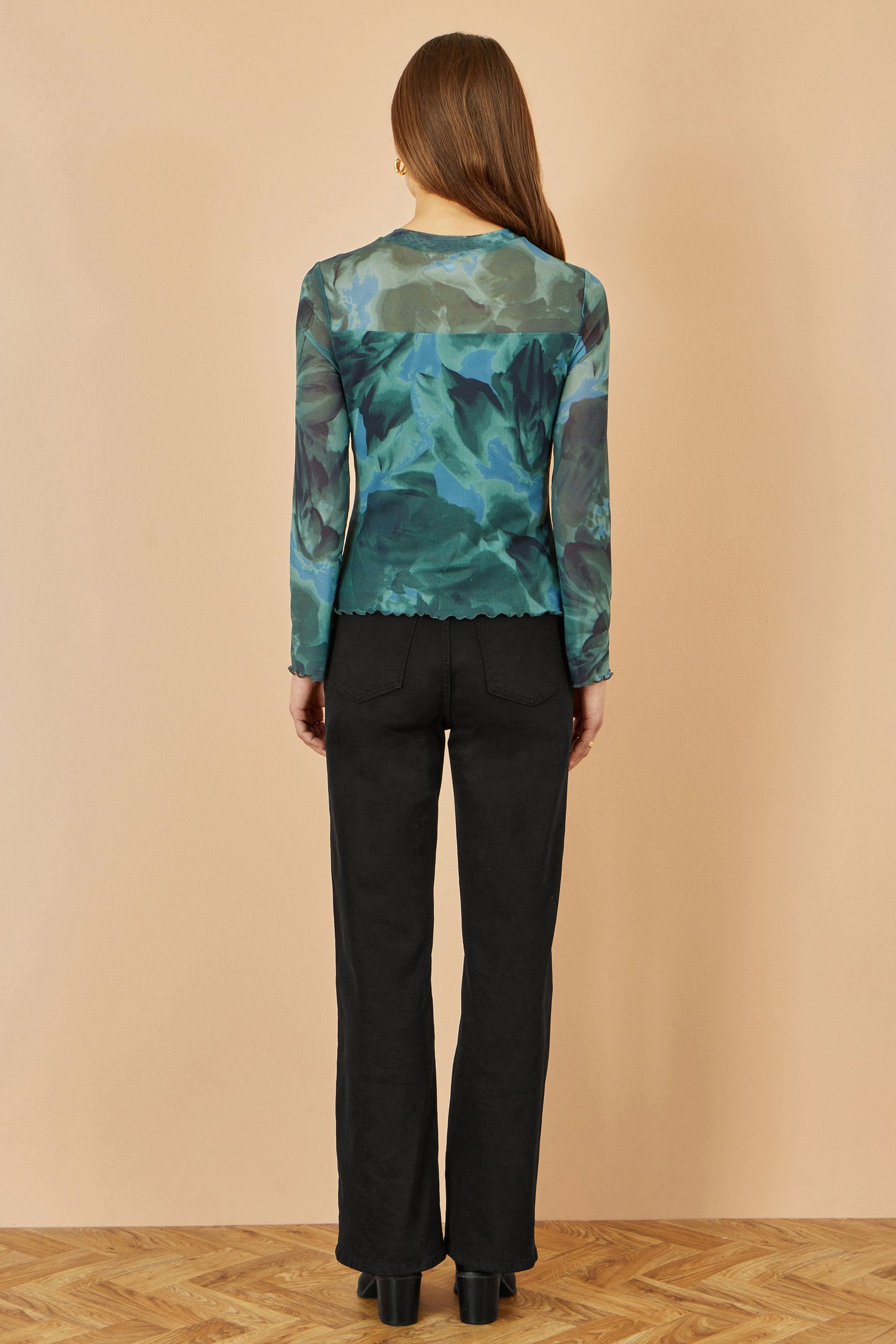 Yumi Green Floral Mesh Top