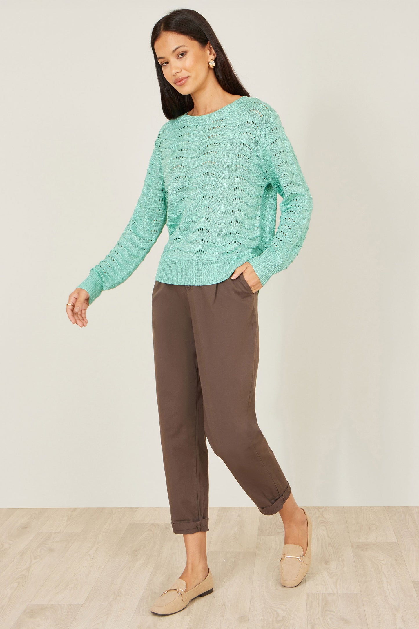 Yumi Aqua Wave Metallic Thread Relaxed Jumper