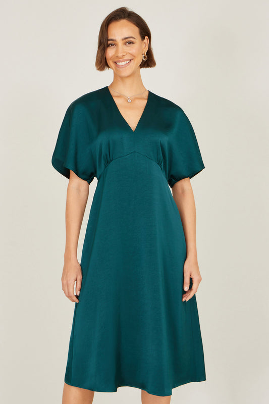 Yumi Green Satin Midi Kimono Dress